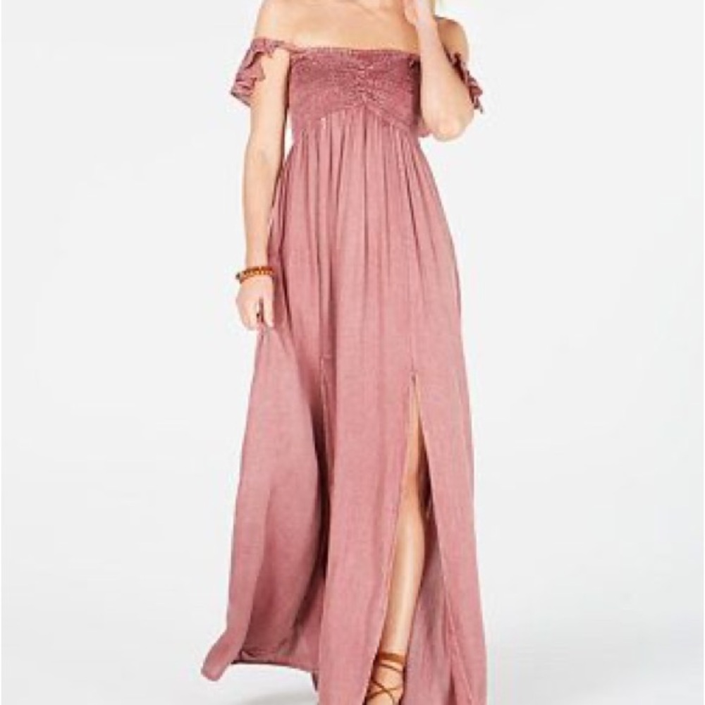 Boho Me Pink Ruffled Off-Shoulder Maxi Dress with Slits